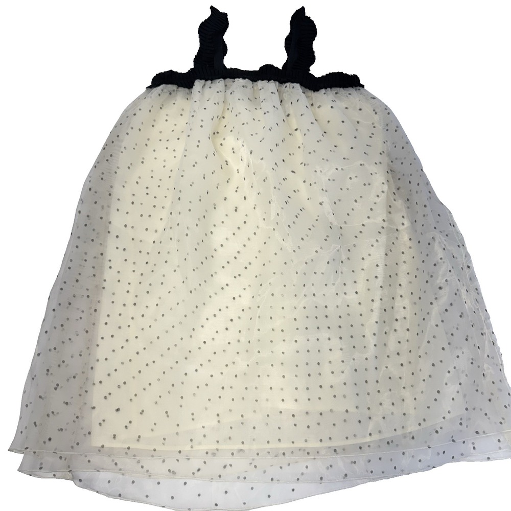 Zara White Tulle Polka Dot Formal Dress with Black Straps